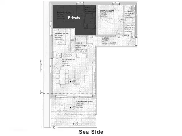 appartement huren in Kroatië, Dalmatië, Trogir – Royal Dutch at Sea RD1 Plattegrond van de beschikbare ruimtes.