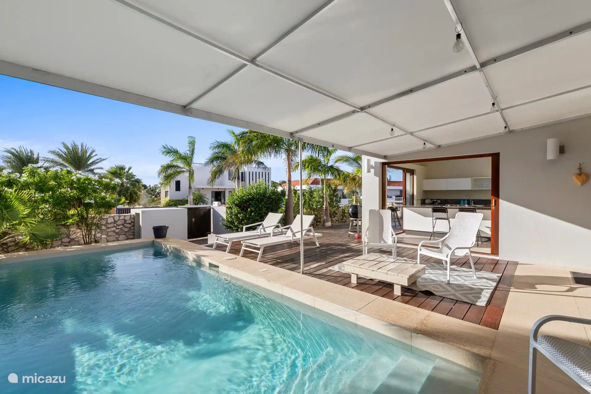 Swimming pool and kitchen