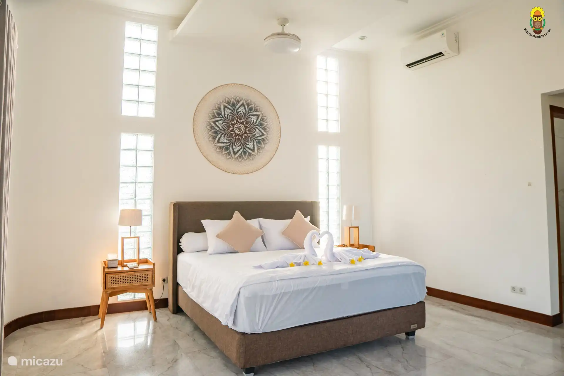 Bedroom 1, King size bed, A/C, ceiling fan, spacious wardrobe, 1 closet with lock. Ensuite is the bathroom.