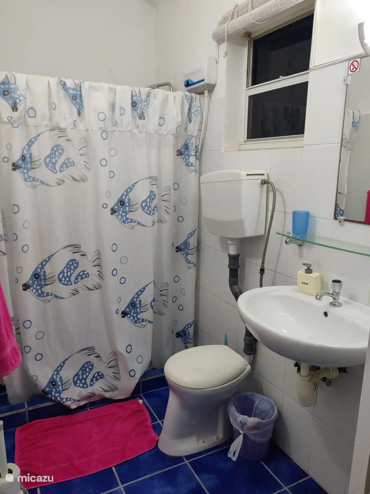 Badezimmer mit Dusche, WC und Waschbecken