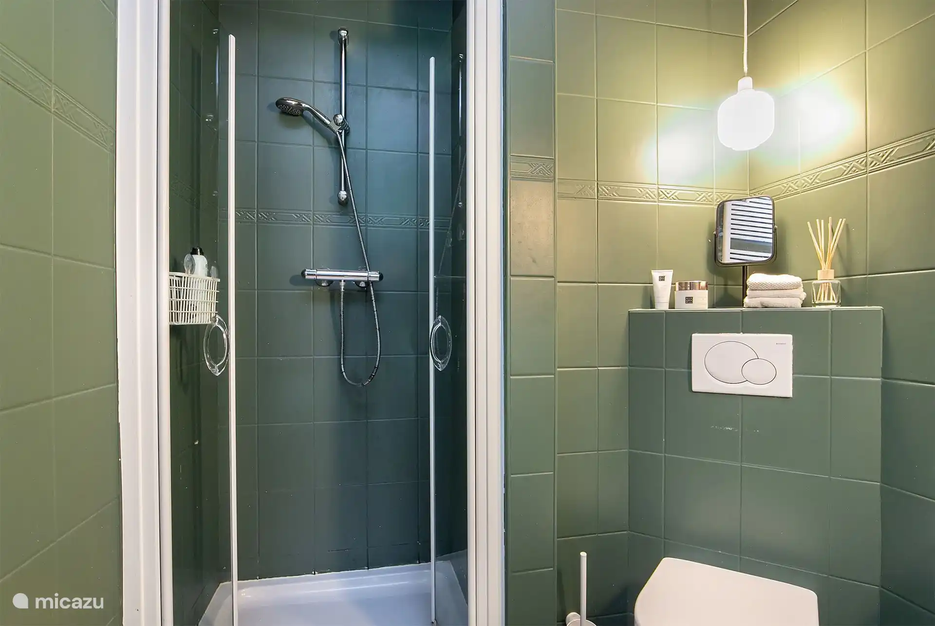 Badkamer met douche en toilet