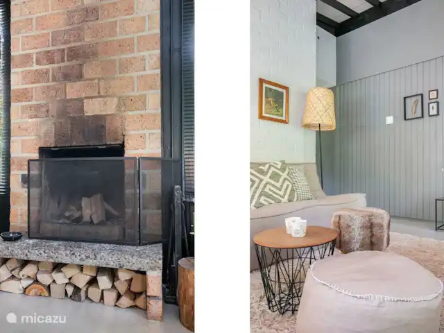 Chalet forestier atmosphérique | Pays-Bas, Overijssel, Giethmen - bungalow Salon avec cheminée