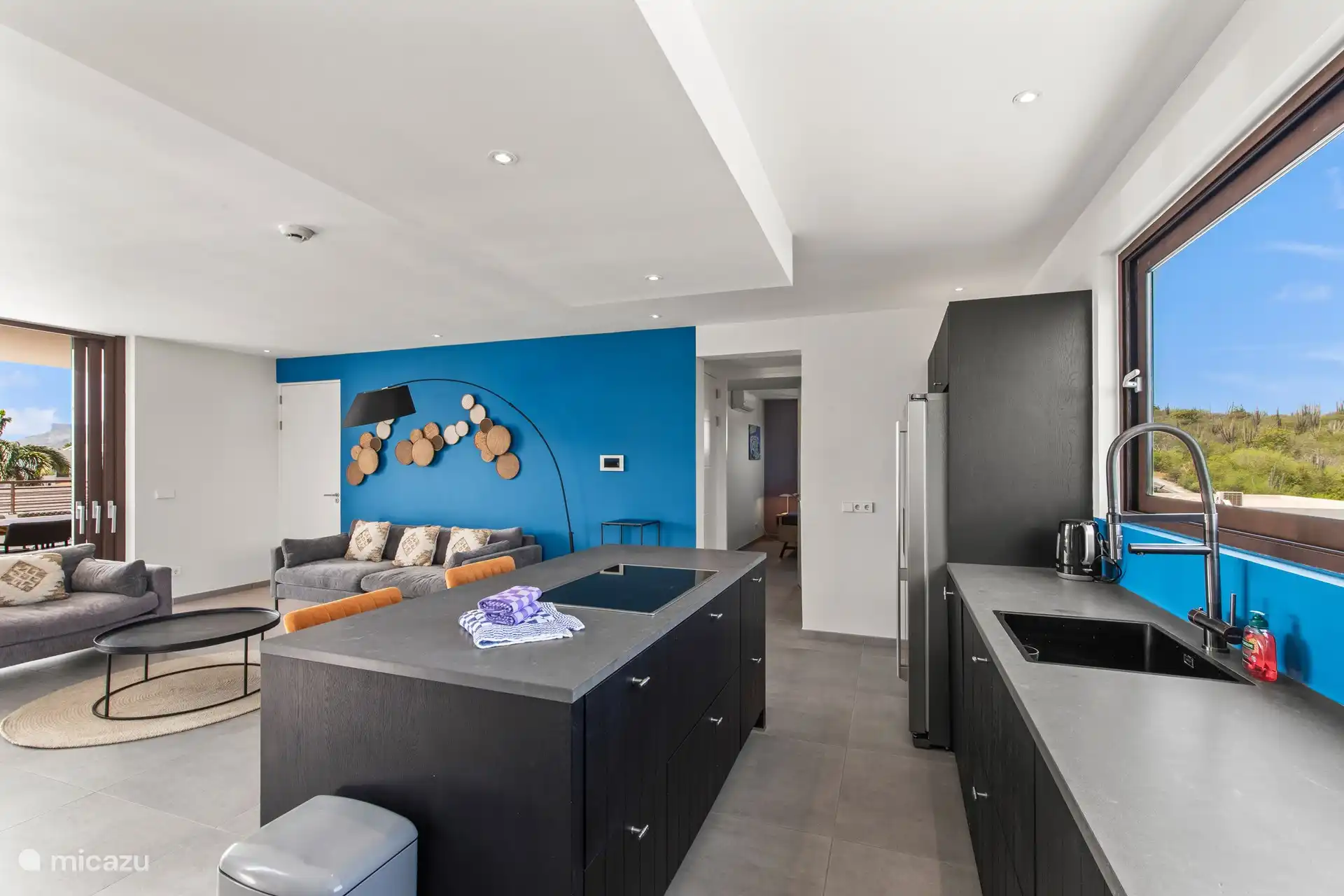 Stijlvolle woonkamer en ruime keuken