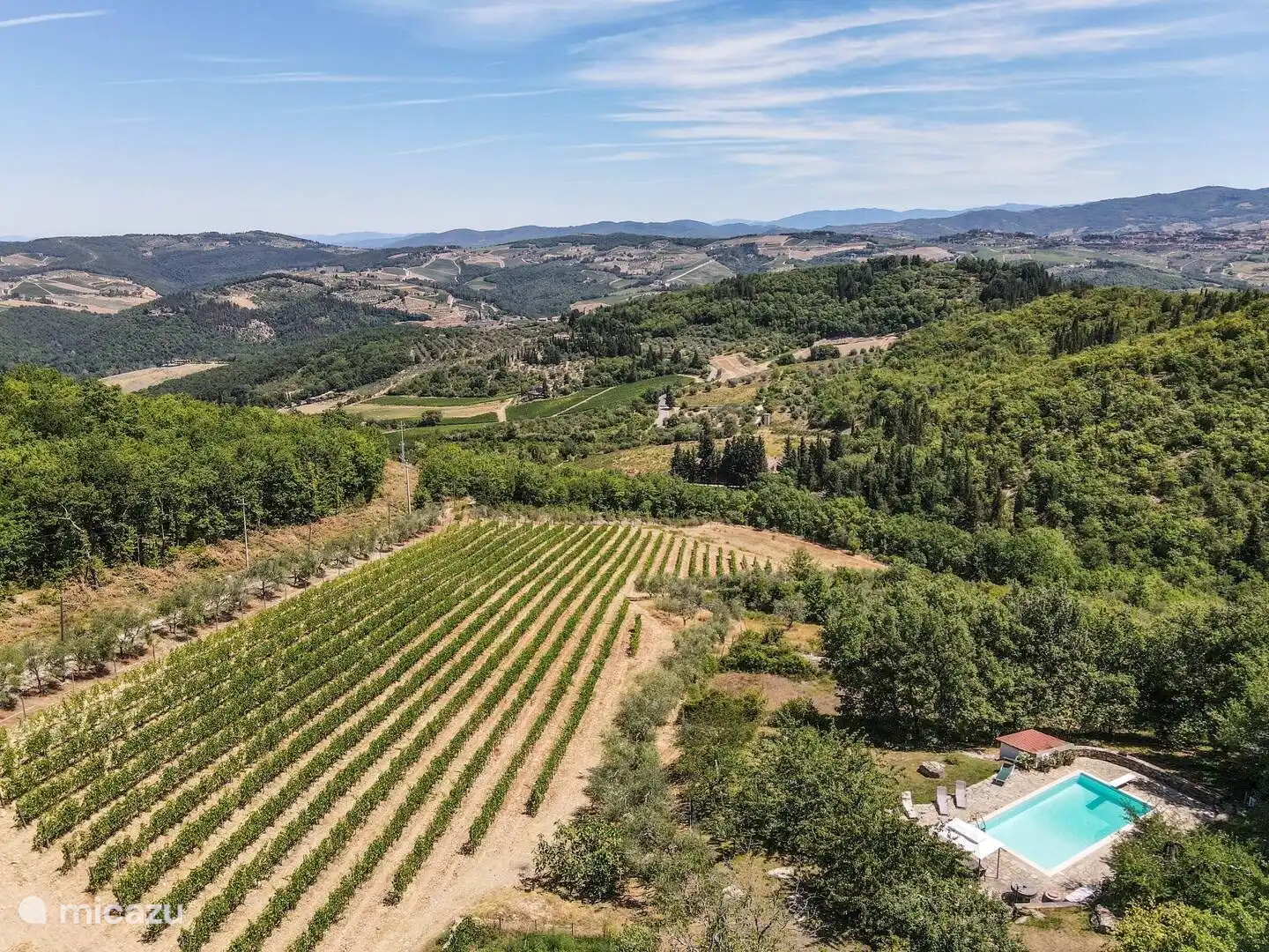 Photo aérienne du vignoble privé et de la piscine privée