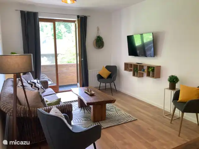 Appartement de 2 chambres et balcon  | Autriche, Carinthie, Feld Am See - appartement salon, porte de balcon, balcon, tv, détails