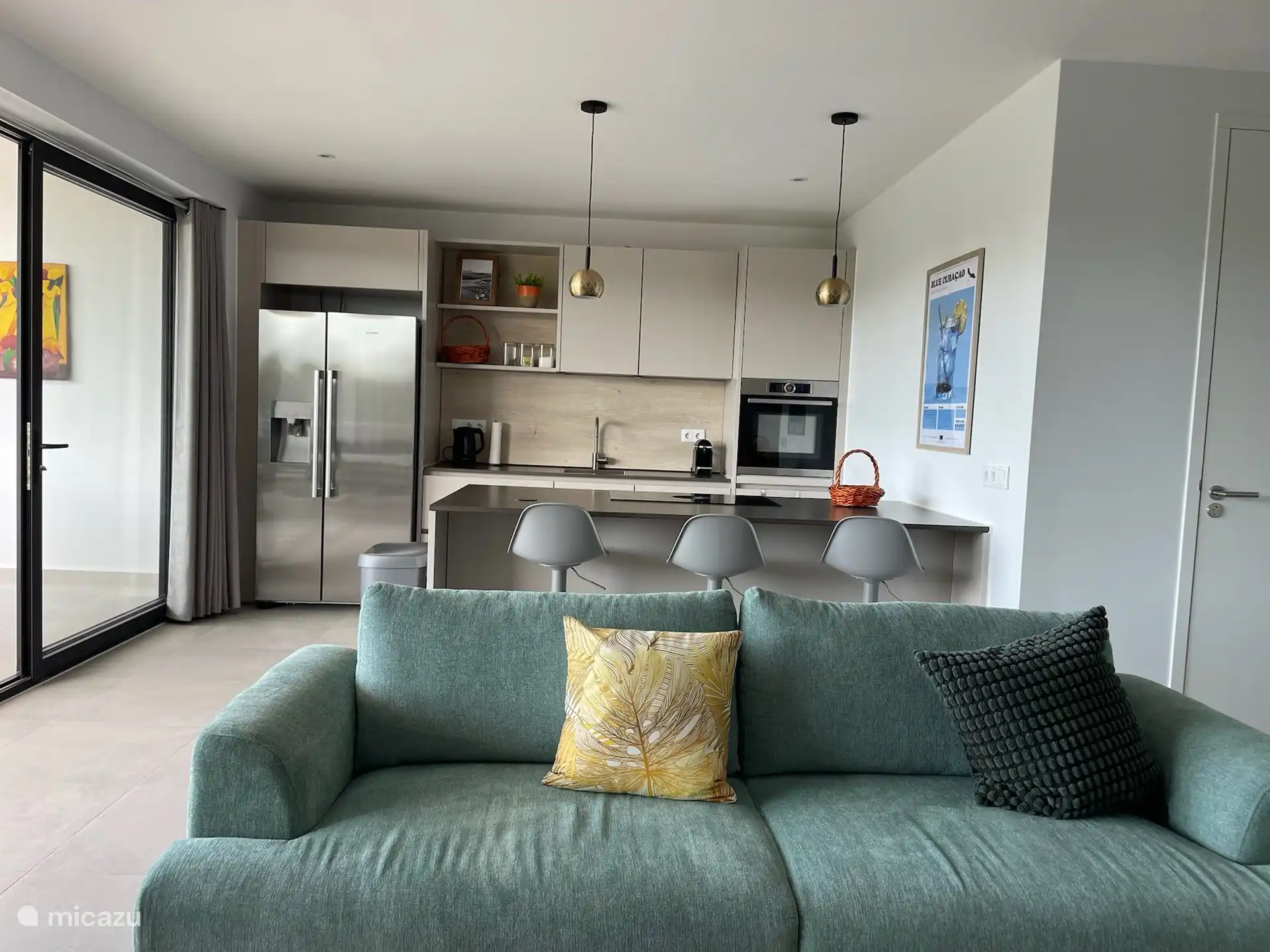 Living room with kitchen. 
