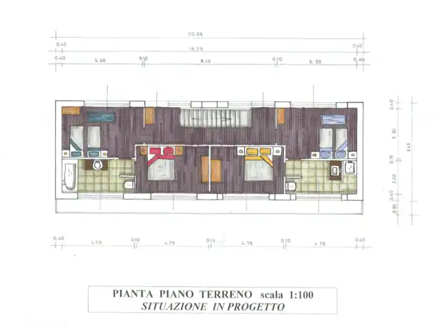 Villa al Plin huren in Italië, Piëmont, Vesime - villa Plattegrond van de bovenverdieping, met trapopgang, overloop, 4 slaapkamers en 2 badkamers.