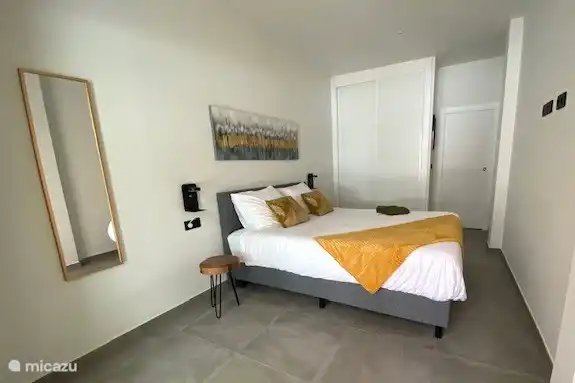 Slaapkamer met 2-persoonsbed, kastruimte en badkamer ensuite