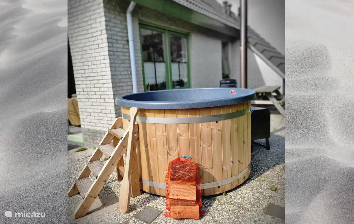 Vous pouvez désormais également louer un spa chez nous ! Délicieux non !? Après une longue promenade sur la plage, entrez dans le bain à remous et détendez-vous complètement !