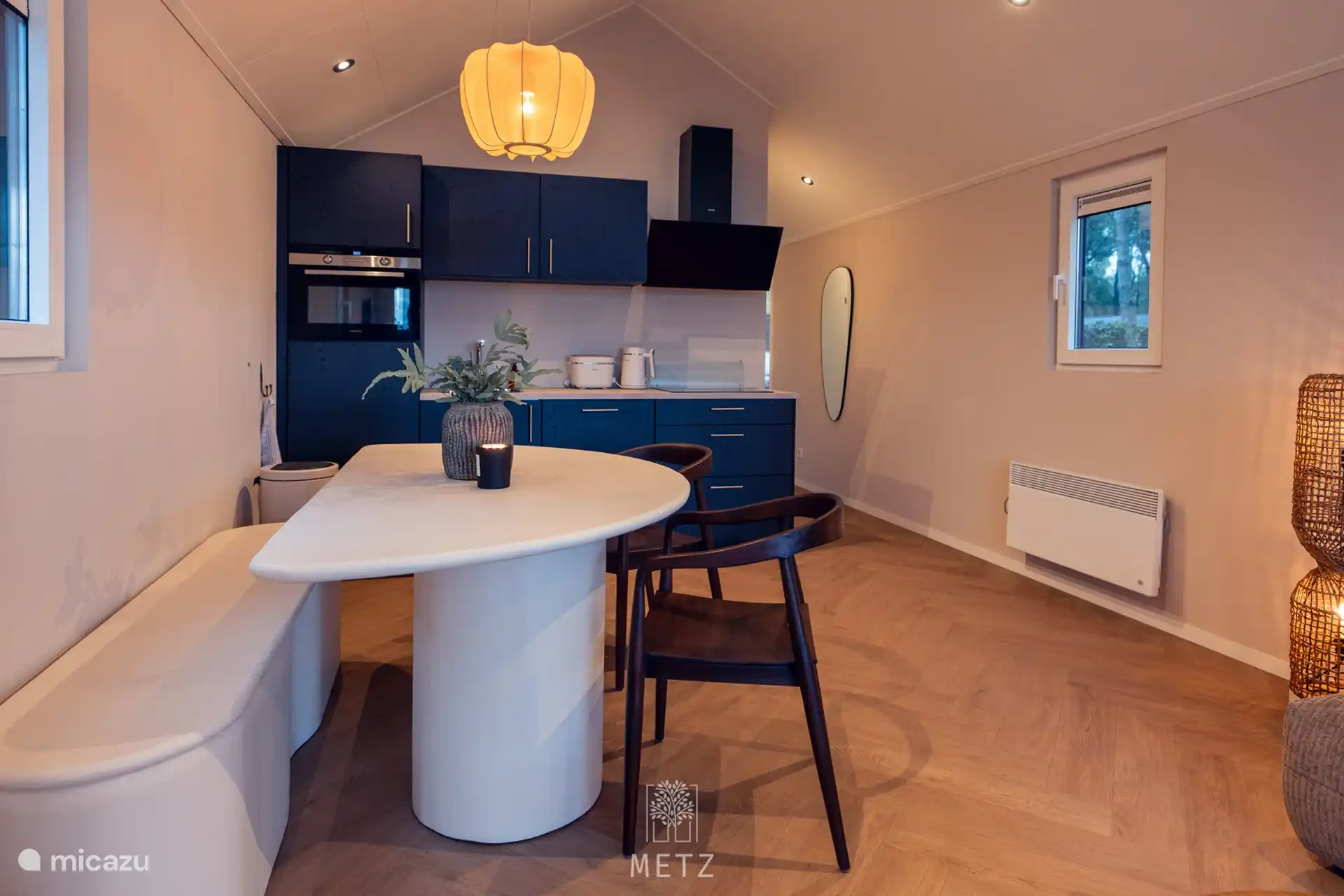 Dining table and kitchen