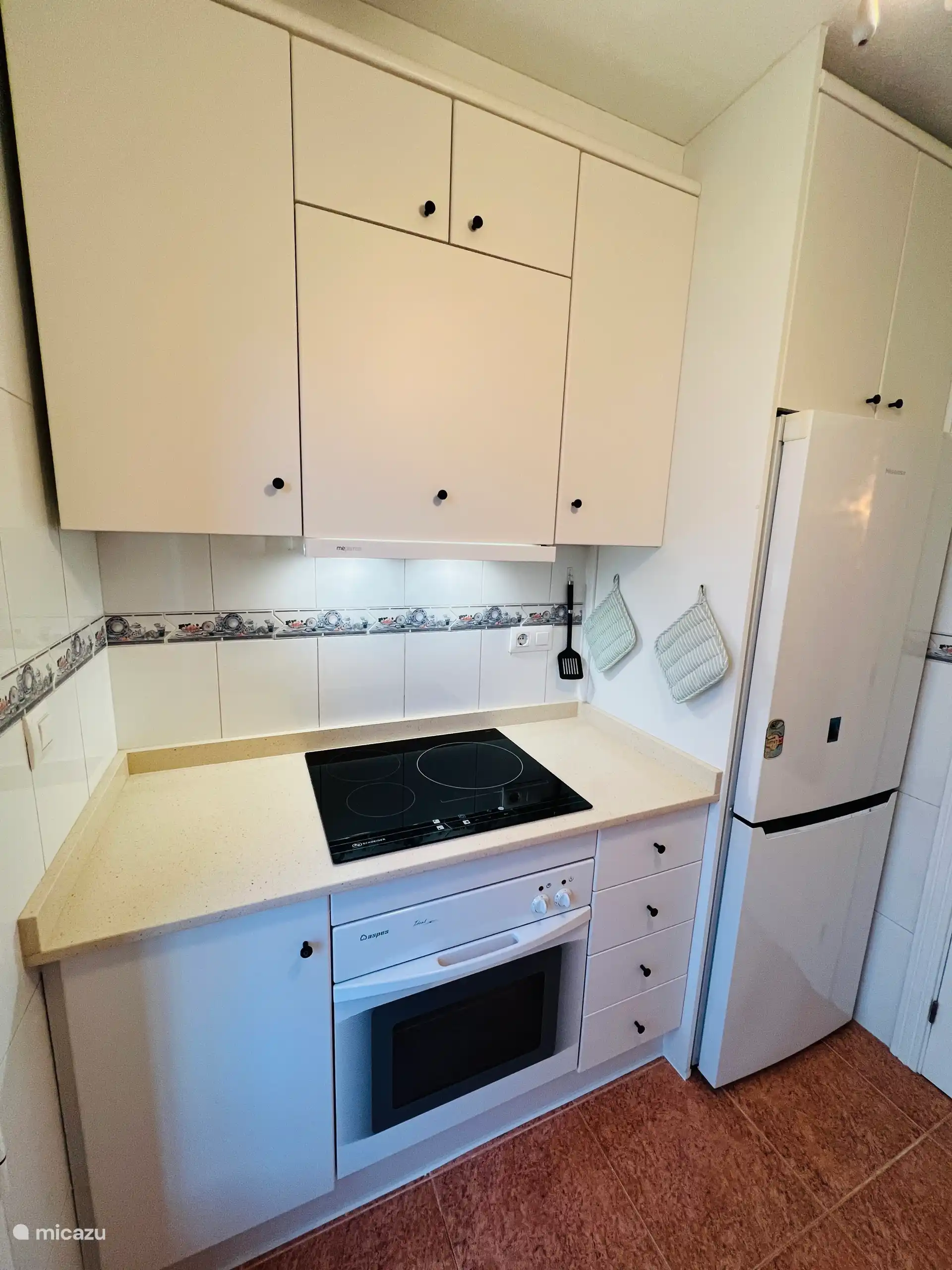 Backofen, Cerankochfeld, Kühlschrank und Gefrierschrank. 