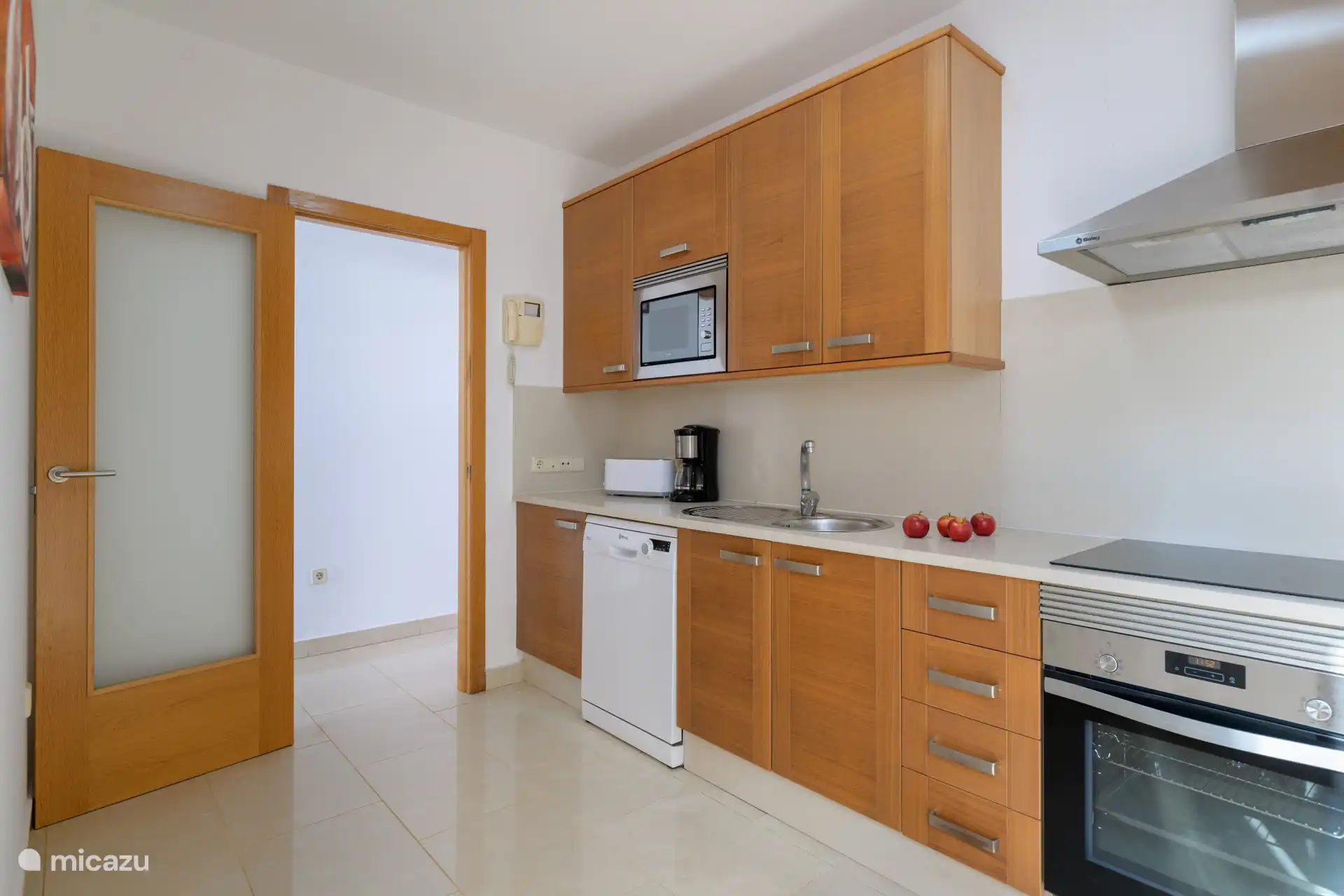 The kitchen is fully equipped with dishwasher, oven, microwave, fridge, freezer, coffee maker, kettle and plenty of kitchen utensils. 