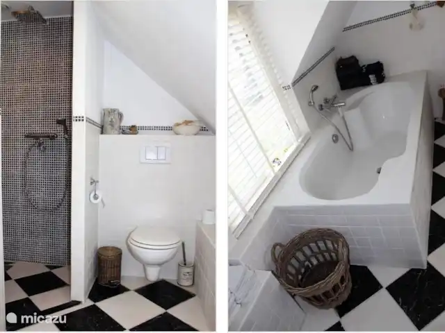 Le Willow Tree Cottage Lopik | Pays-Bas, Utrecht, Lopik - maison de vacances Salle de bain avec baignoire, douche séparée et WC (à l’étage)