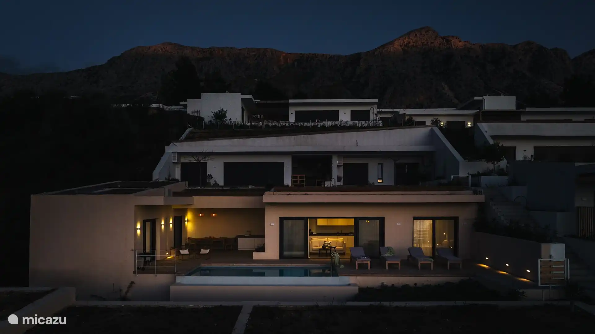 Drone night villa view