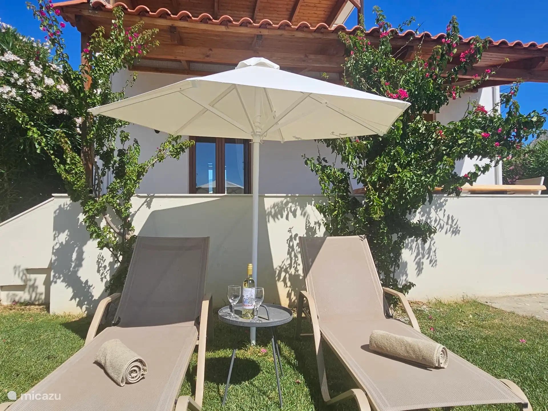 Chaises longues au bord de la piscine