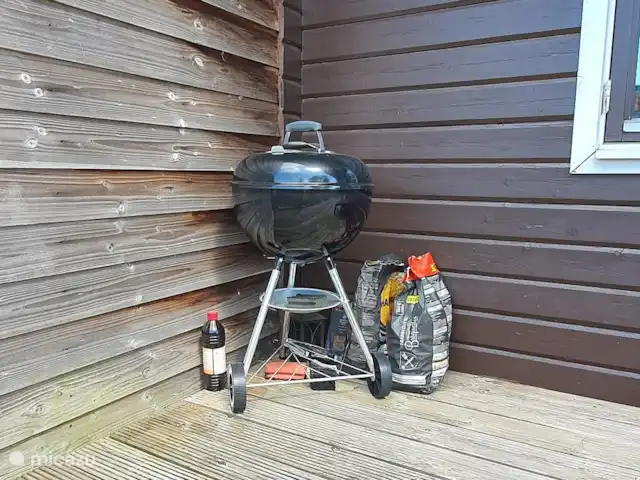 Casa finlandesa cerca de un gran lago en Países Bajos, Frise, Rohel - casa vacacional Barbacoa para los días hermosos. El carbón está disponible.