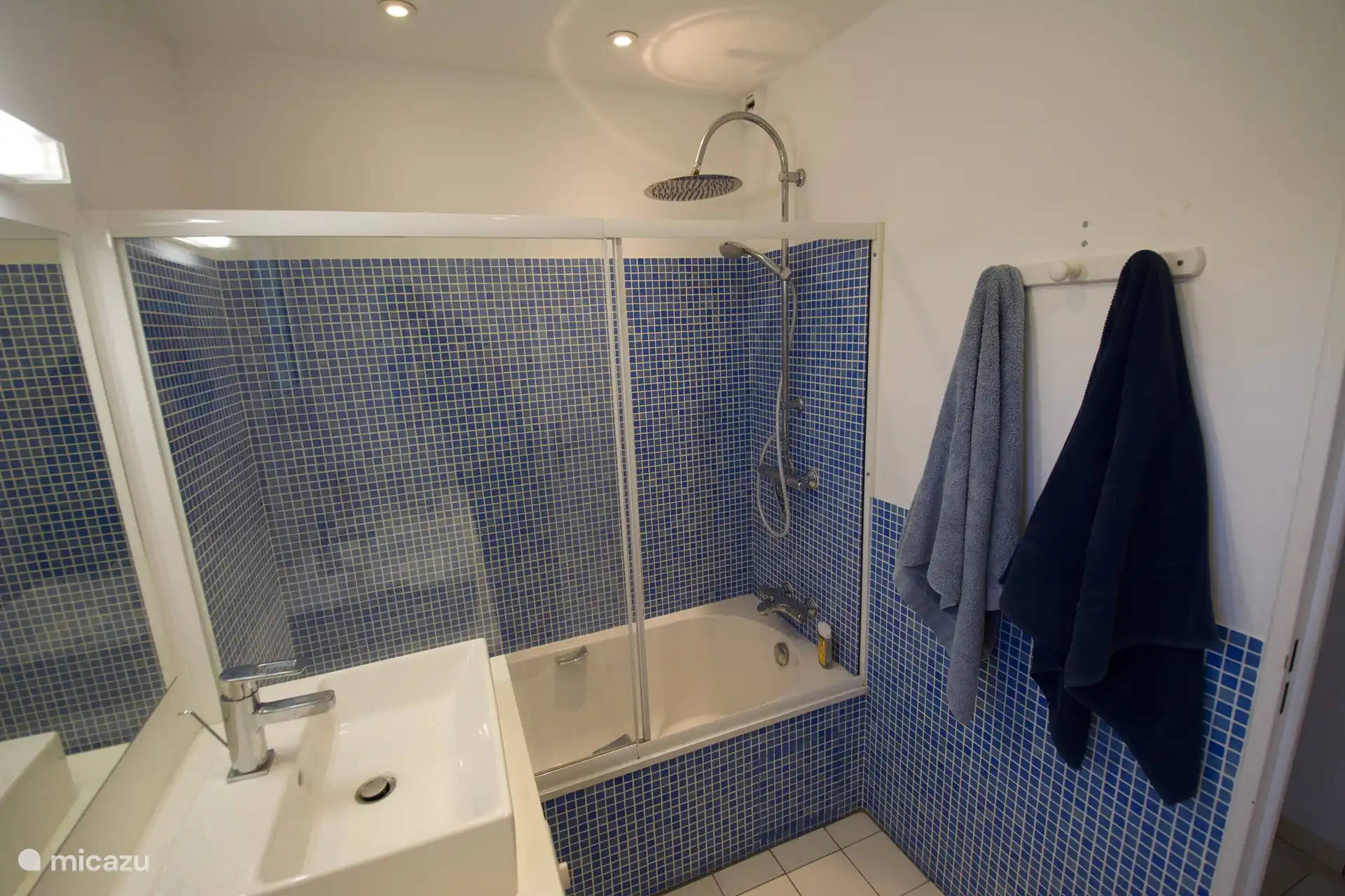 Badezimmer, Badewanne, Dusche, Waschmaschine und Trockner