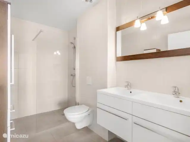 Location de Vacances Curaçao, Curaçao-Centre, Sint Michiel, appartement - Blue Bay Triple Arbre 'La Colline' Salle de bain avec douche et double vasque.
