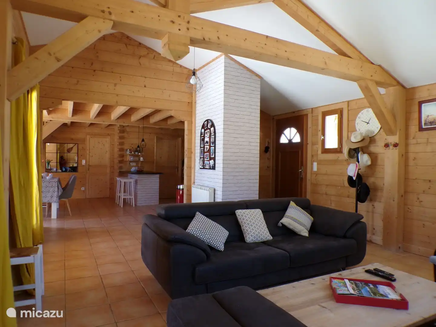 The living room with open kitchen