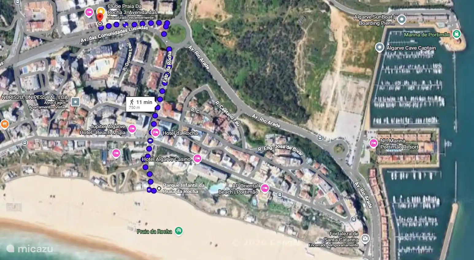 750 m tot het strand