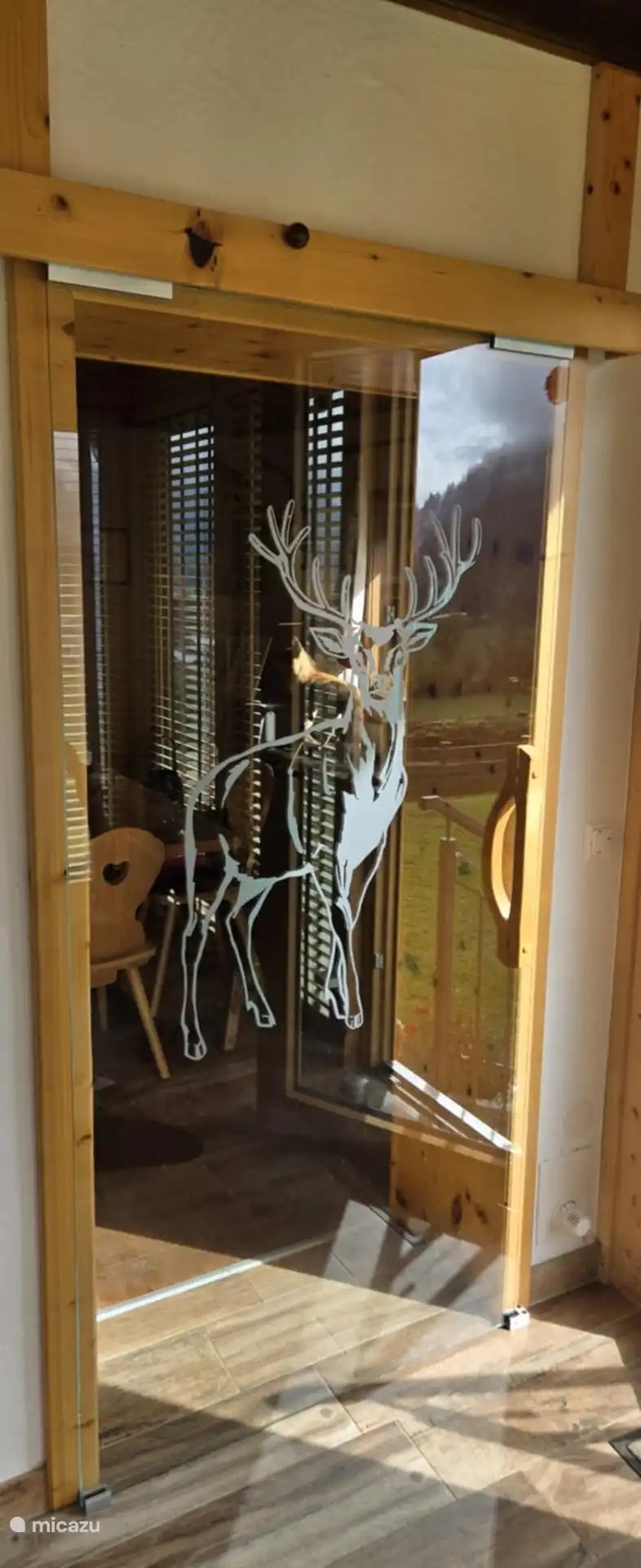 Mi orgullo. Un ciervo grabado en la puerta corredera.