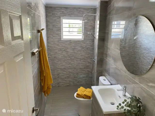 Kas Son i Mar met prive zwembad huren in Curaçao, Banda Abou (west), Fontein - villa Tweede badkamer met wastafel en douche, volledig uitgerust voor comfort.