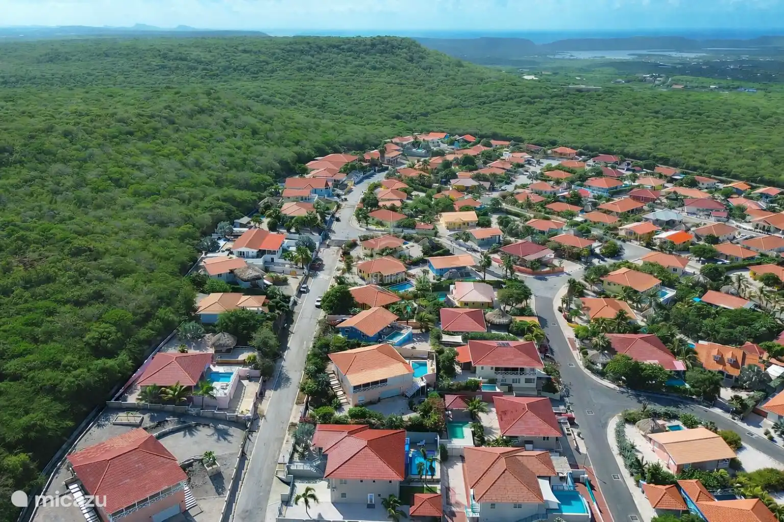 Rustig park met uitzicht op de zoutpannen van Jan Kok (Sint Willibrordus), de plek op Curaçao om flamingo's te spotten