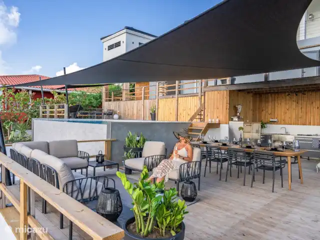 Votre propre station balnéaire privée CasAbao | Curaçao, Banda Abou (ouest), Cas Abao - villa Salon sur grande terrasse