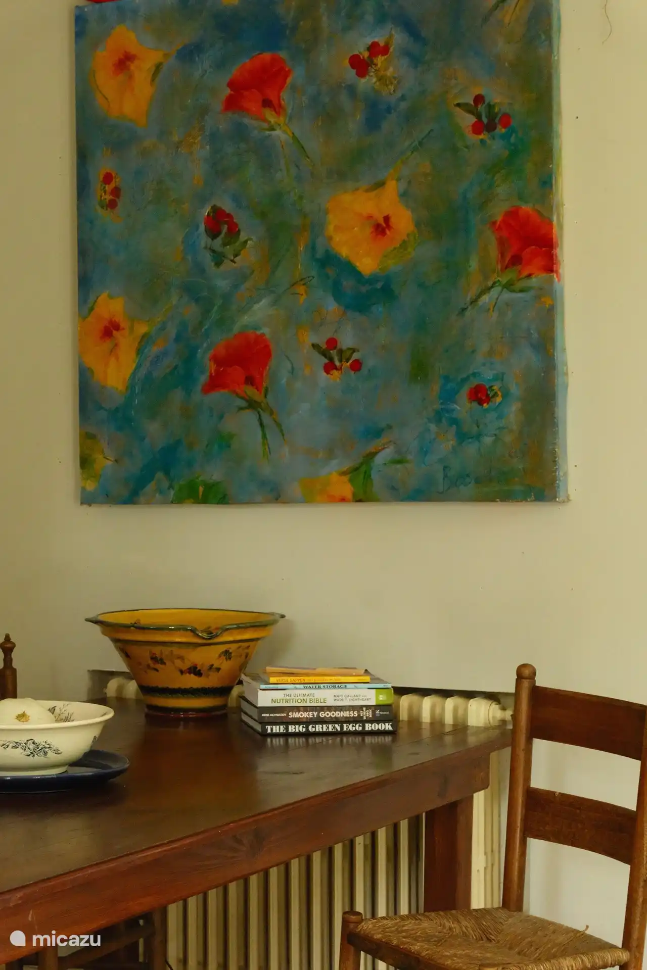 The dining table in the open kitchen.