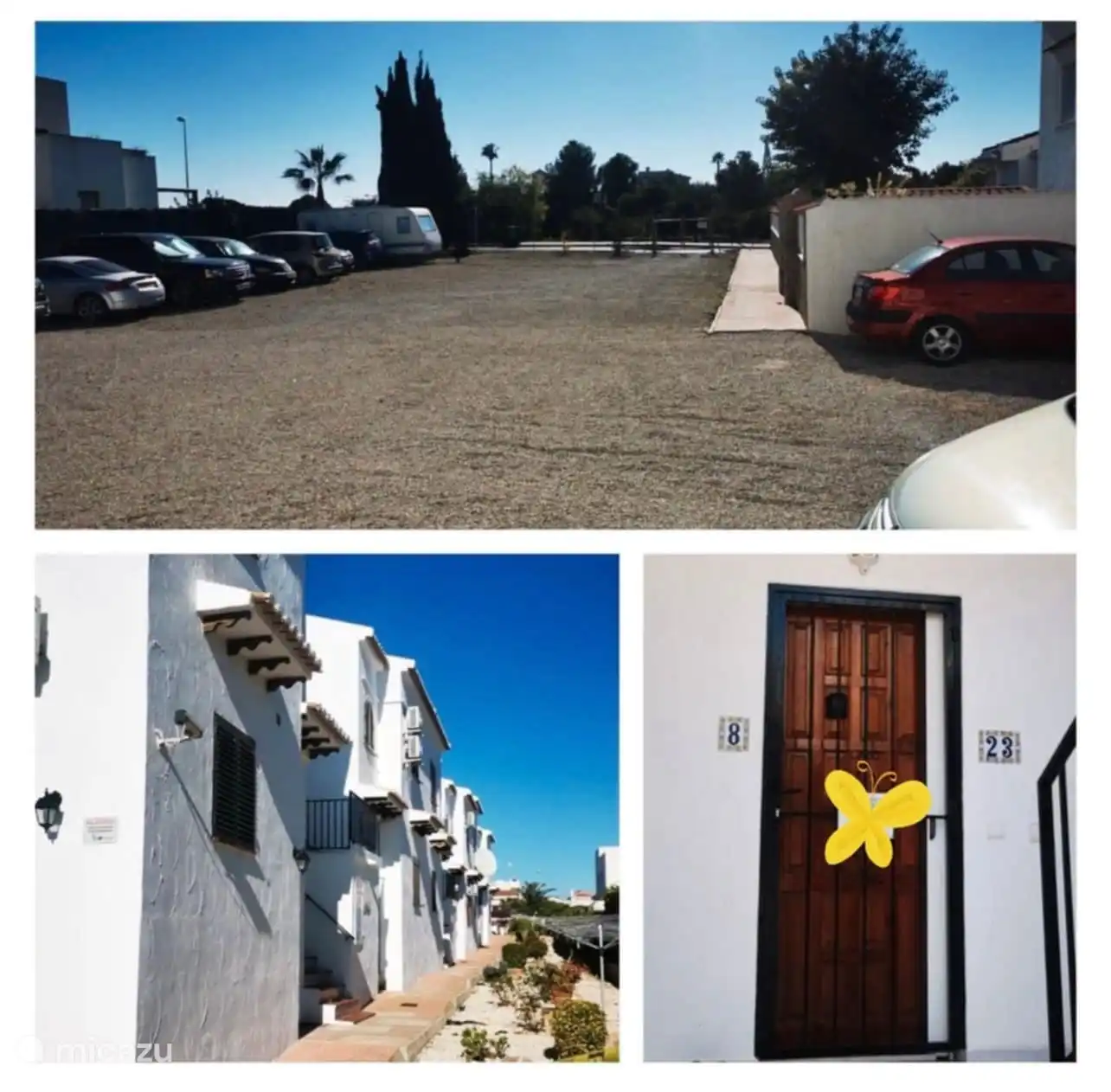 Parkplatz und Zugang des Hauses mit der Haustür