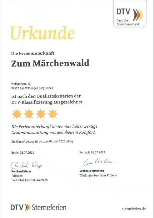 Official Certificate 4 Star German Tourism Association