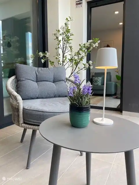 Chaises longues confortables sur la terrasse