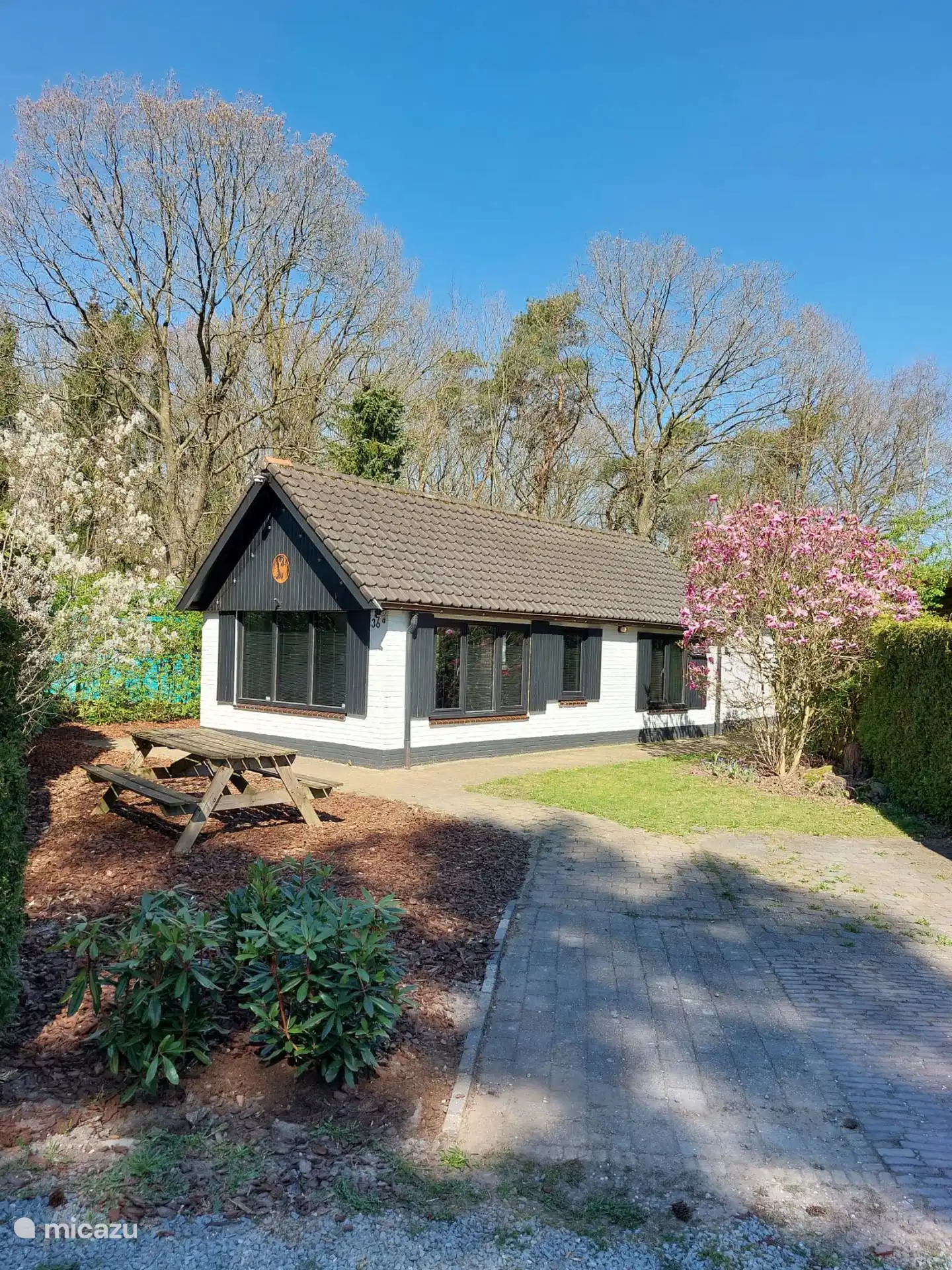 Blick auf das Ferienhaus mit Parkplatz