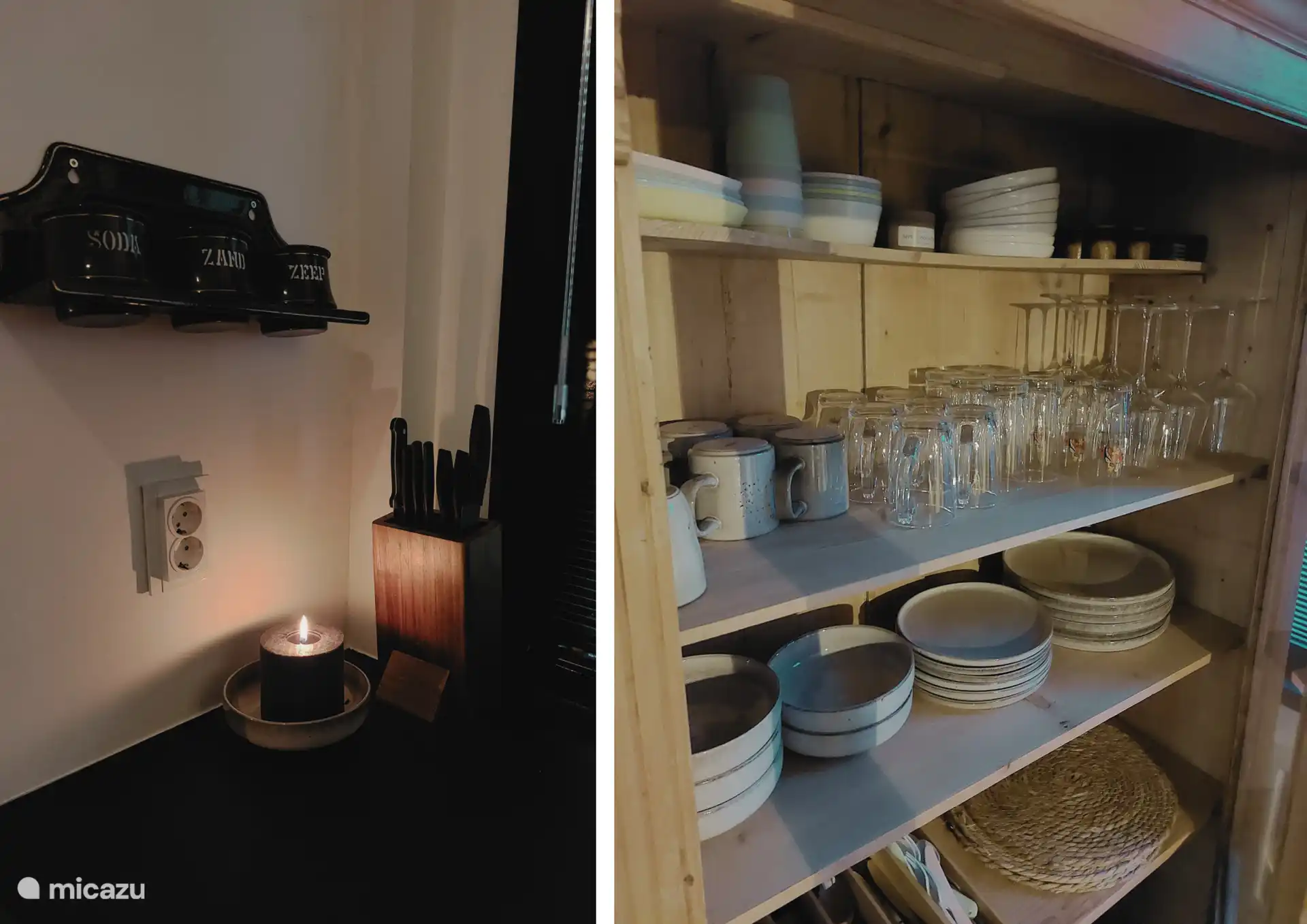 Detail in der Küche links und rechts der Geschirrschrank