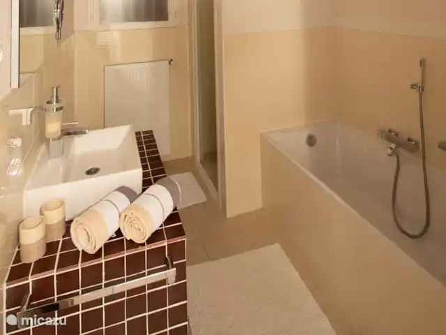 Sur Place | France, Var, Carcès - villa Salle de bain à l’étage avec baignoire séparée et douche séparée