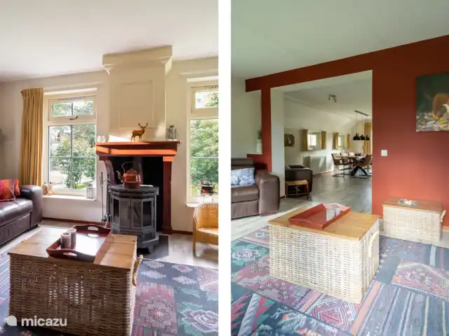 Lieu idyllique | Pays-Bas, Drenthe, Diever - maison de vacances Chambre à l’étage avec poêle à bois et coins salon