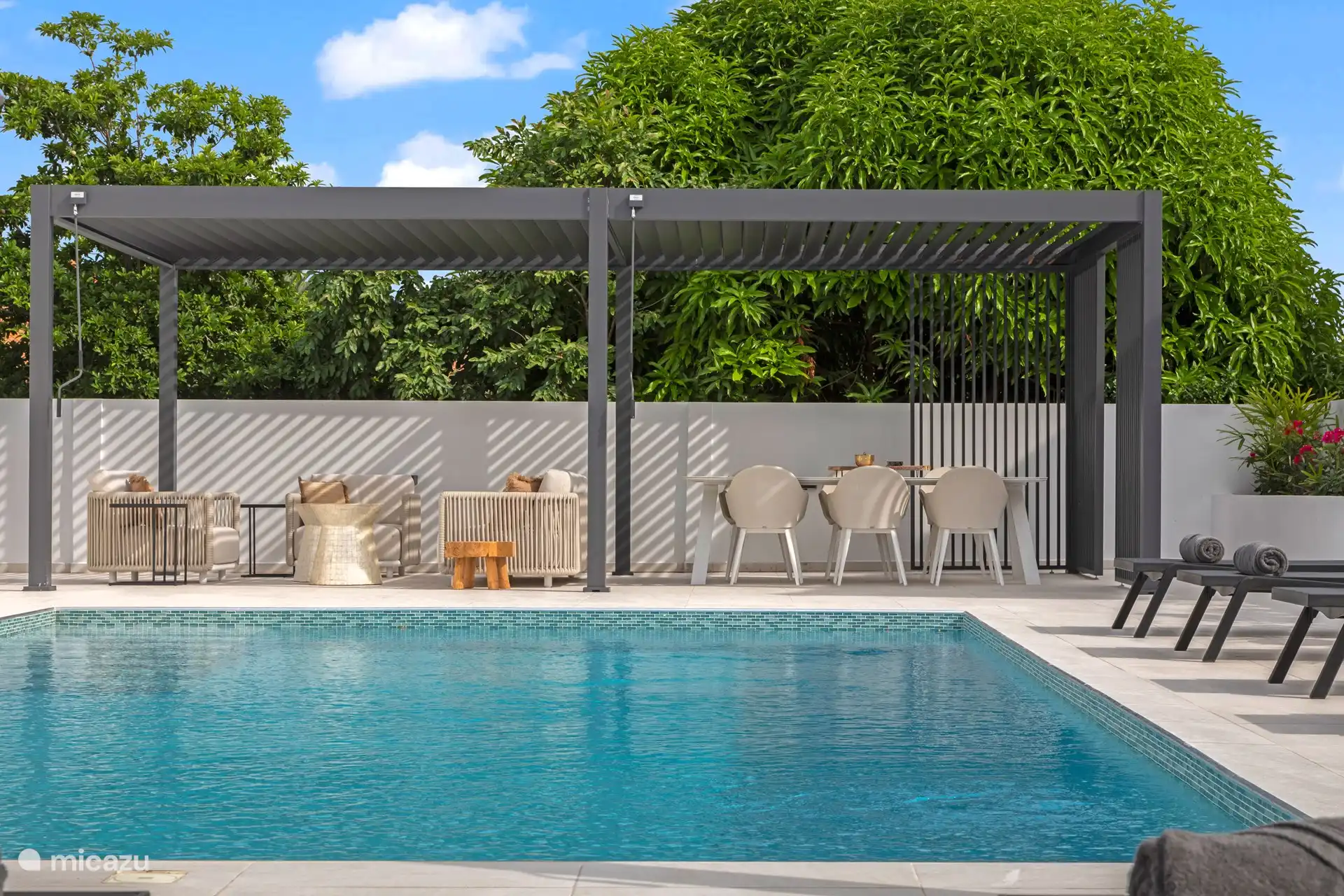 Het zwembad is extra groot. 9 x 4,85