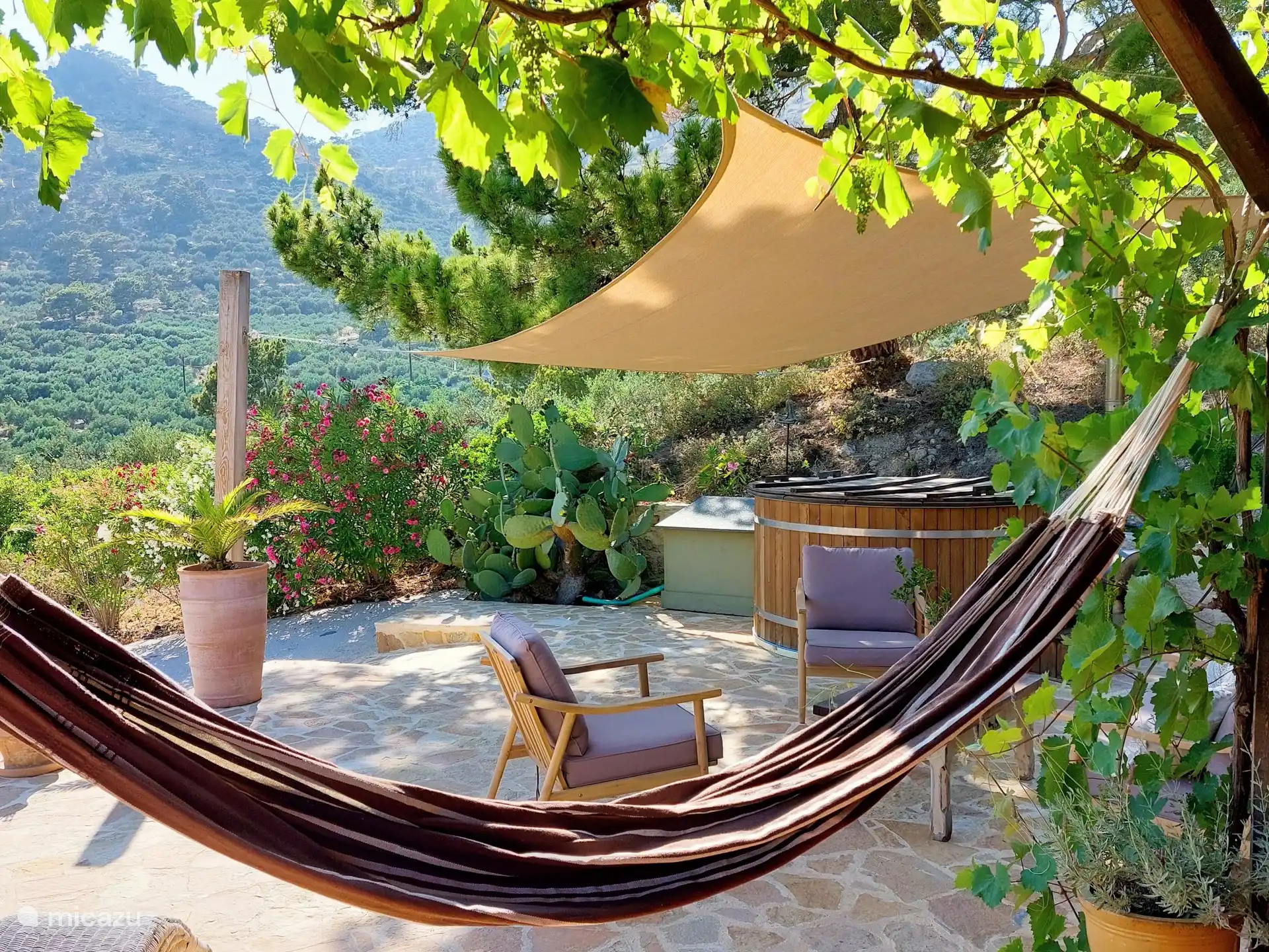 Terrasse mit privatem kühlem Badebecken und Hängematte