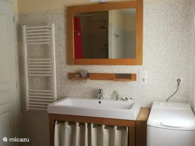 Clot des Tilleuls en Francia, Lot y Garona, Masquières - casa rural / cabaña Cuarto de baño gite le Bois con su propia lavadora.