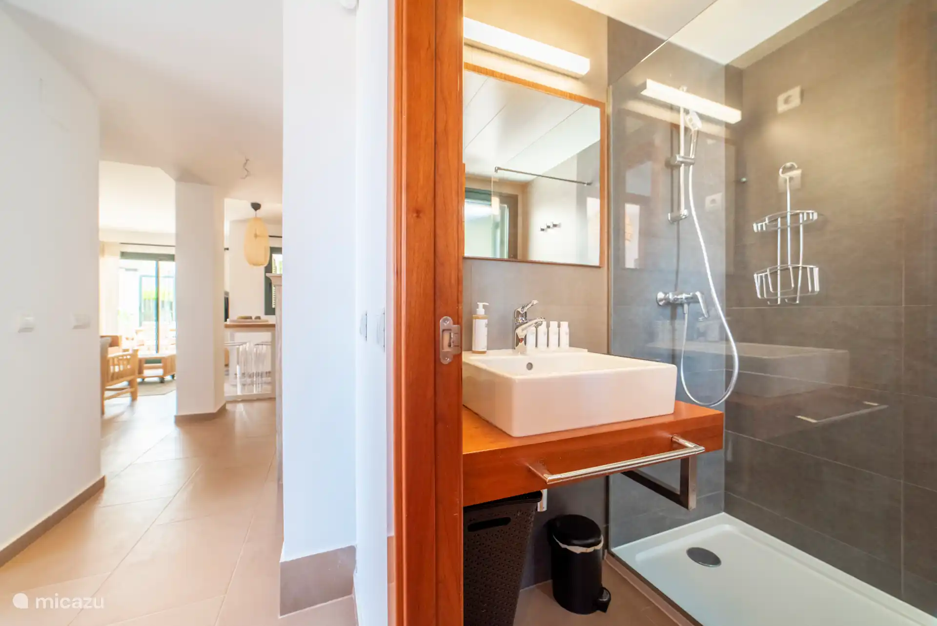 Salle de bain au rez-de-chaussée avec douche, toilettes et lavabo