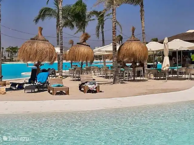 Location de Vacances Espagne, Murcia, Torre-Pacheco, appartement - Privé Lagon bleu clair avec 4 plages et 2 îles avec bar à cocktails. En plus de bronzer et de nager, vous pouvez également faire du paddle et du kayak.