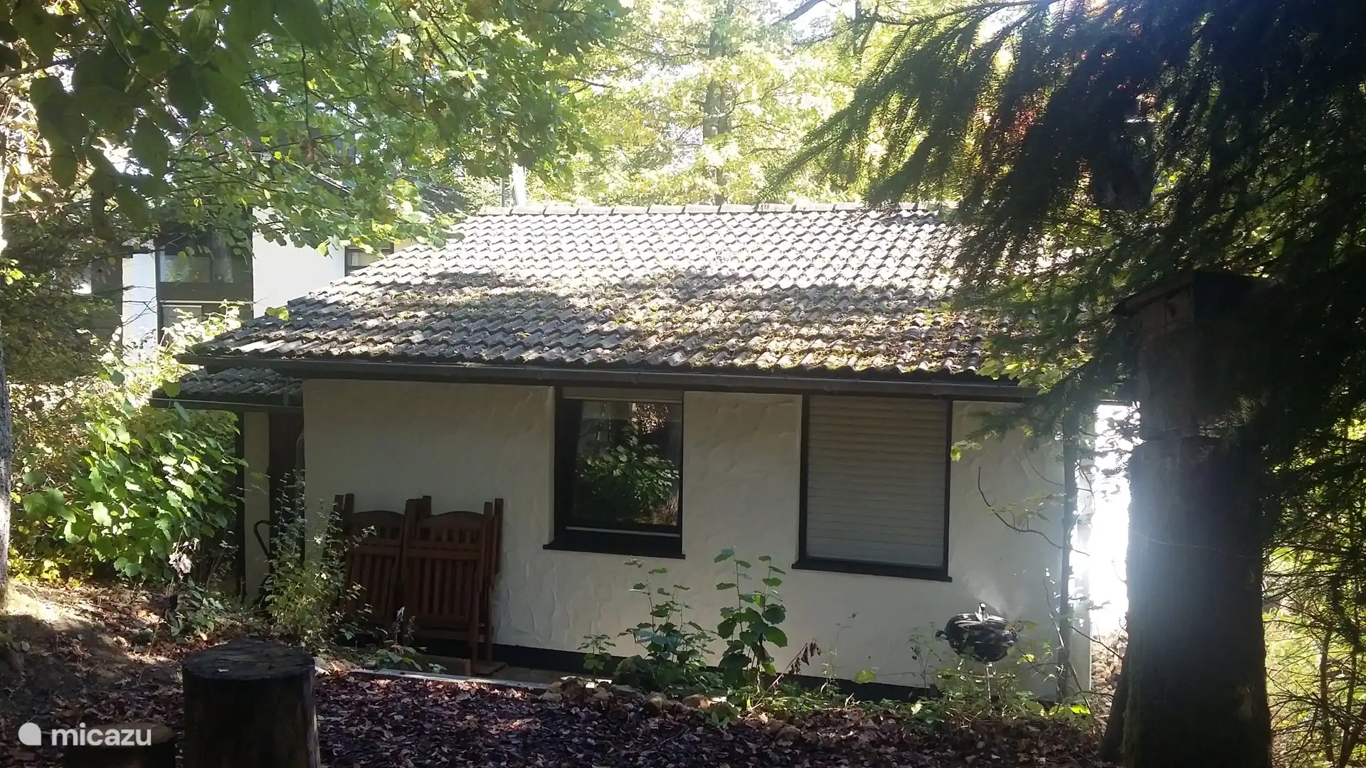 El patio trasero superior (accesible a través de una serie de escalones) ofrece lugares naturales y sombreados.