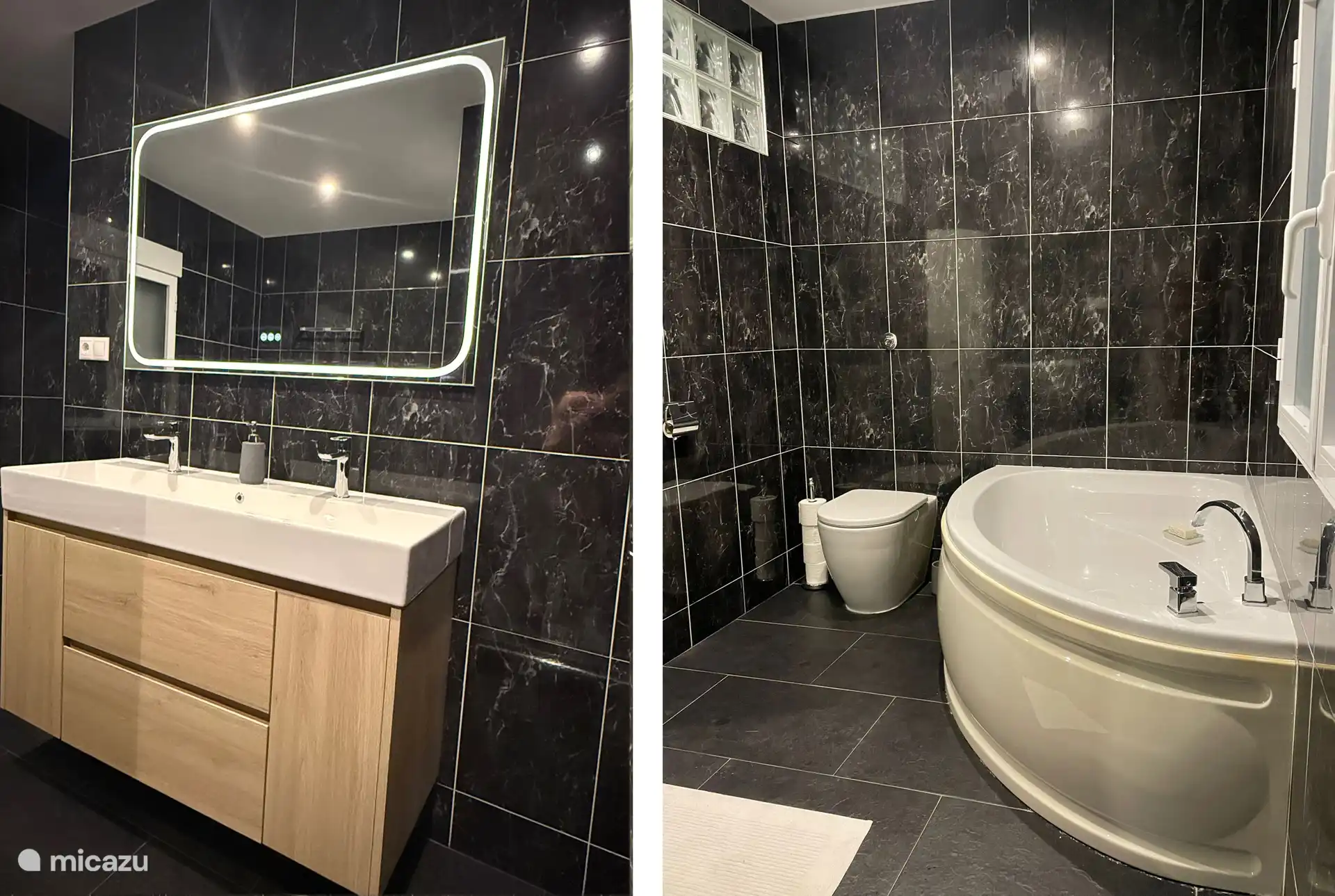 Das zweite Badezimmer verfügt über Dusche, WC und Badewanne