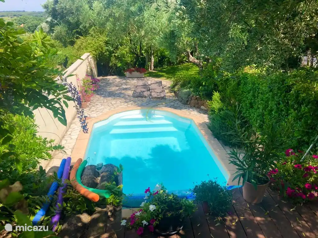 Pool garden view from gîte