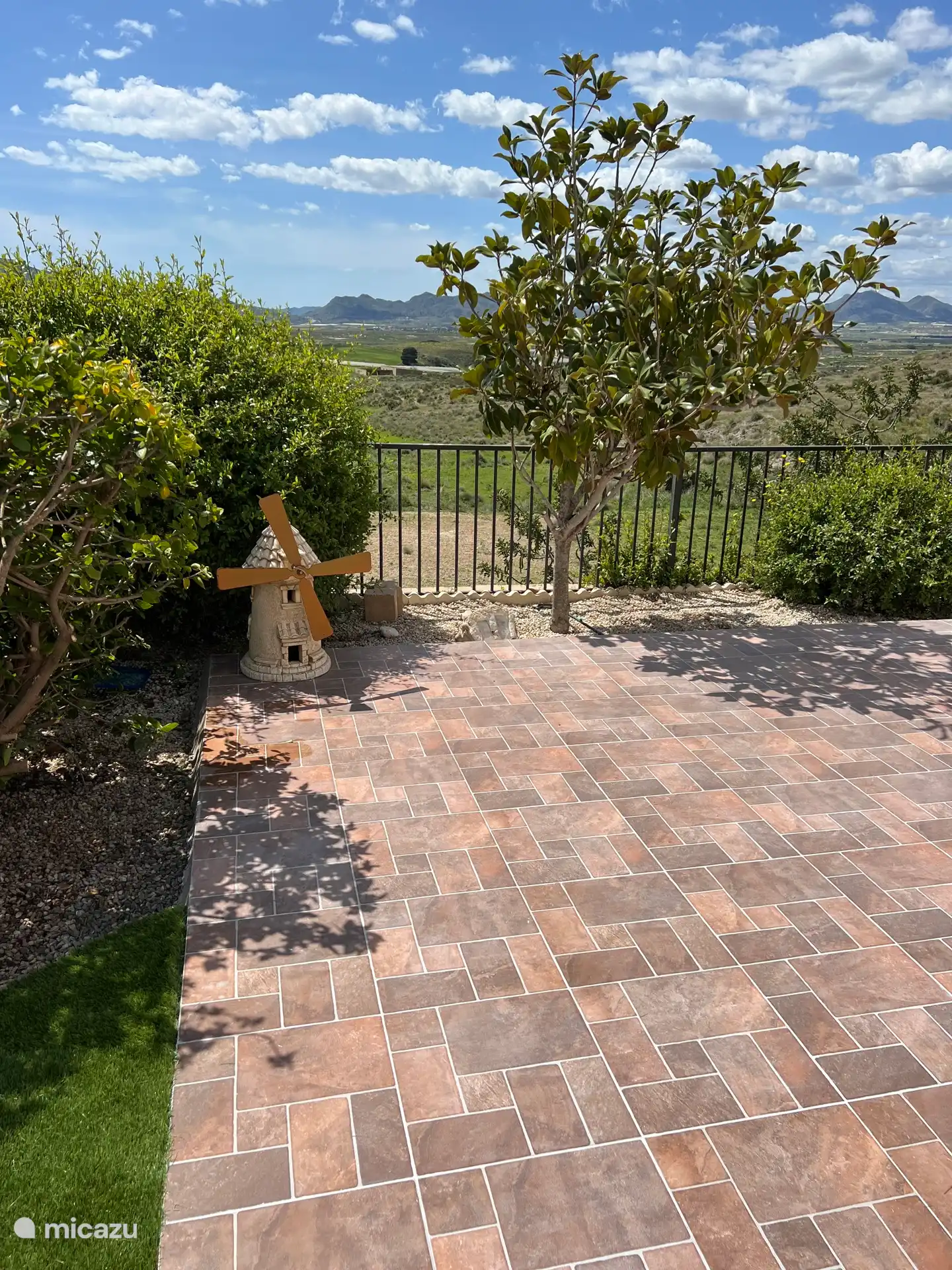 A charming windmill in the garden, a nod to the Netherlands, in the middle of the Spanish sun. An attractive detail that immediately evokes a feeling of home