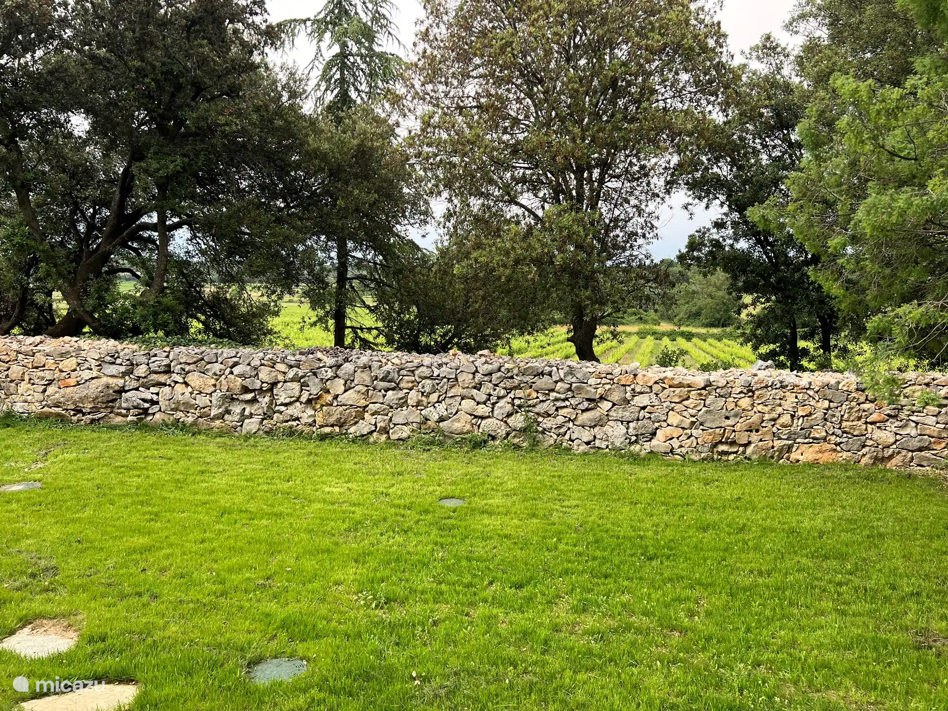 De tuin is volledig ommuurd