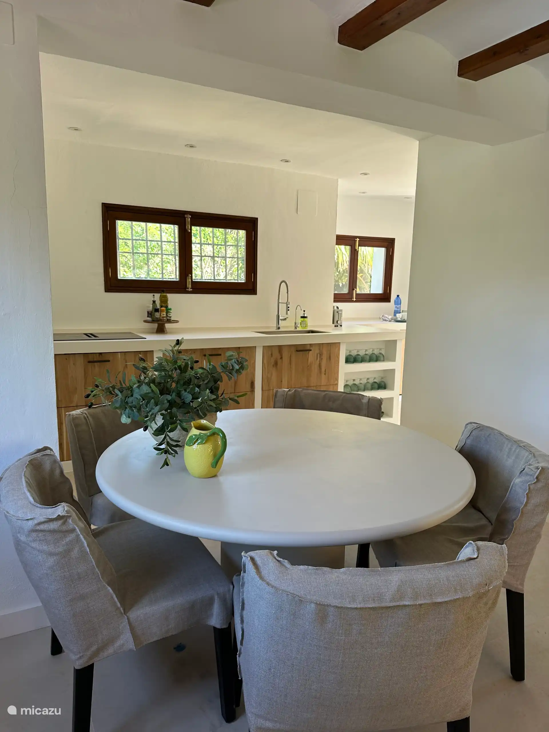 open kitchen with dining table 