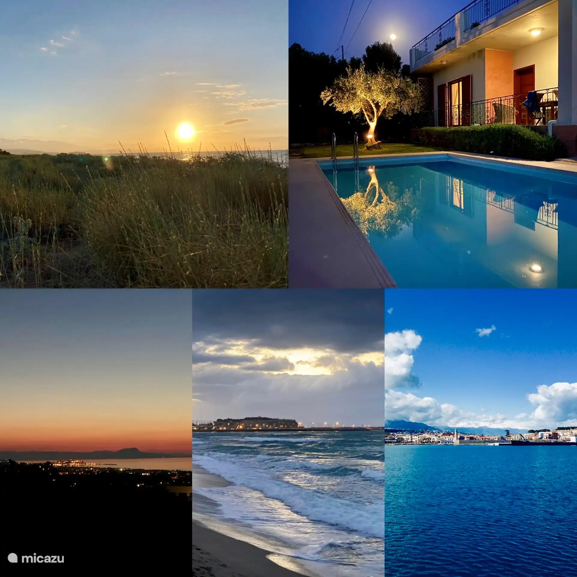 Das Ferienhaus bei Nacht und die malerische Stadt Rethymno 