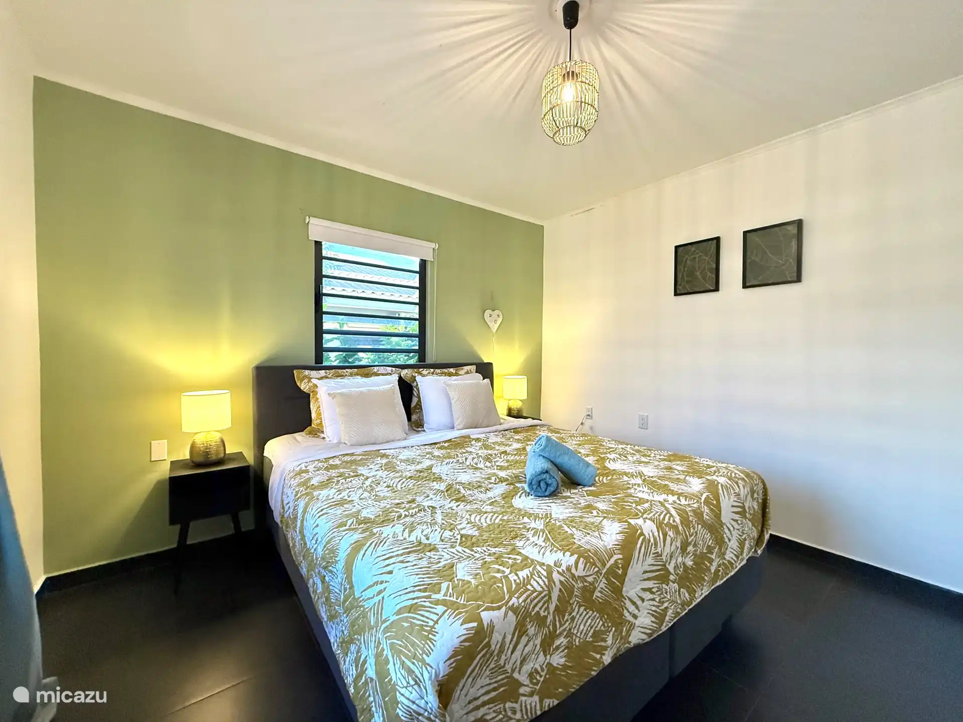 King-size bed with air conditioning and spacious closets