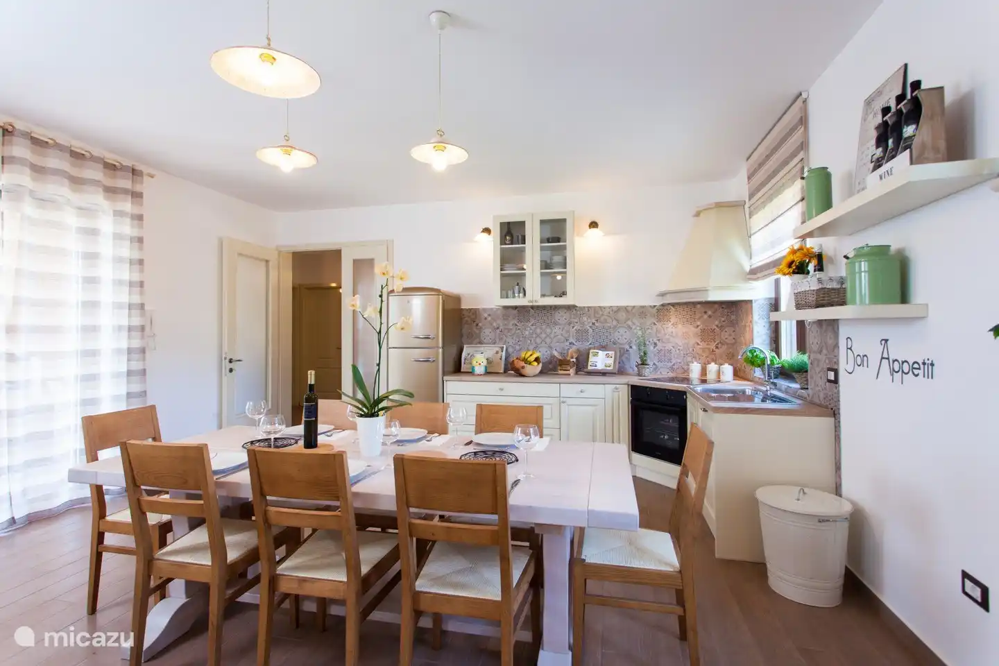 dining table + kitchen